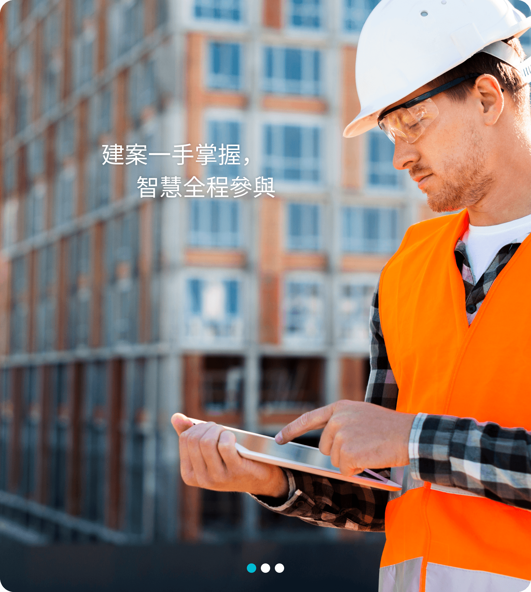 Construction worker using tablet